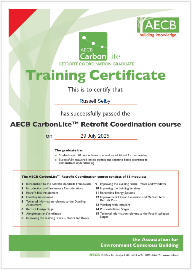 Retrofit Corordinator certificate
